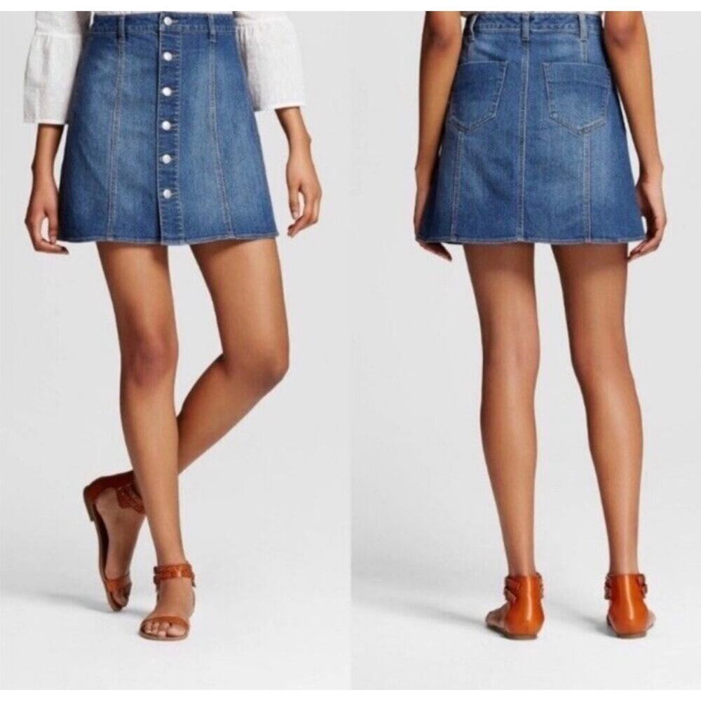 Mossimo Supply Co. button-down denim A-line Jean Target Y2K skirt 8 Medium